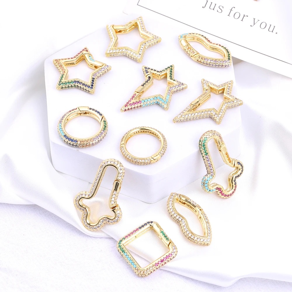 

Juya 18K Real Gold Plated Decorative Rainbow Carabiner Spring Lock Clasps Accessories For Handmade Pendant Chains Jewelry Making