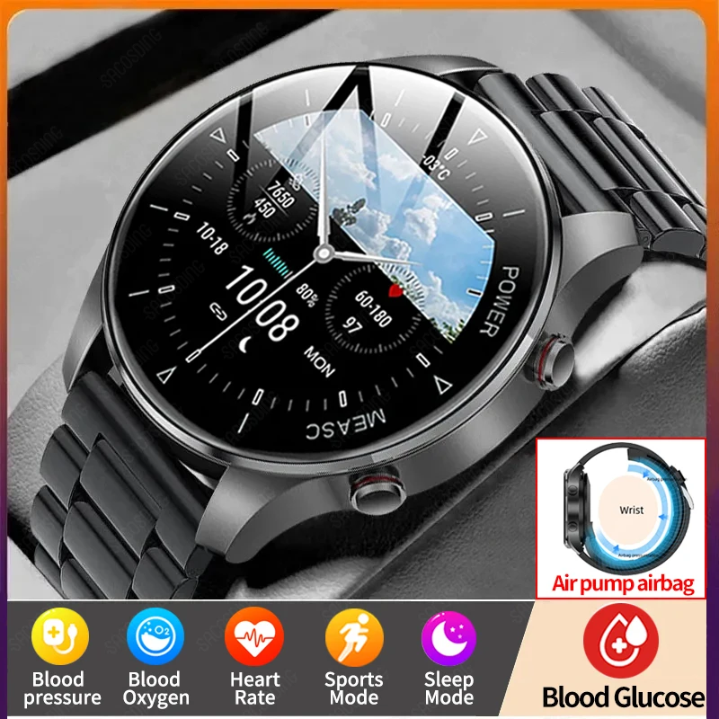 

2023New Inflatable Strap Accurately Measure Heart Rate Blood Pressure Smart Watch Men Waterproof Bluetooth Call Sport SmartWatch