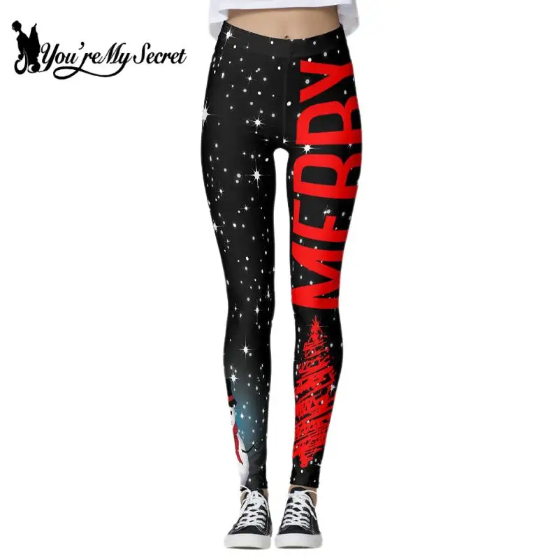 

[You're My Secret] Women Leggings Xmas 3D Digital Printed Christmas Leggings Funny Sexy Printed Elastic Christmas Skinny Legging