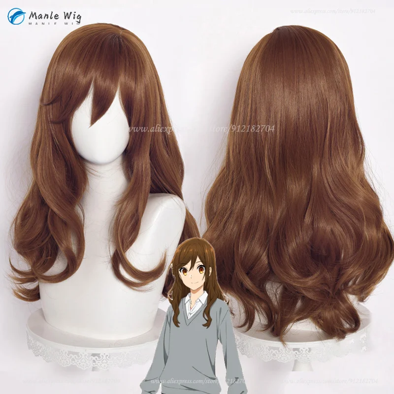 

Парик для косплея аниме Horimiya Kyoko, 60 см, коричневые вьющиеся парики, термостойкие синтетические волосы, парик для Хэллоуина и шапочка для парика