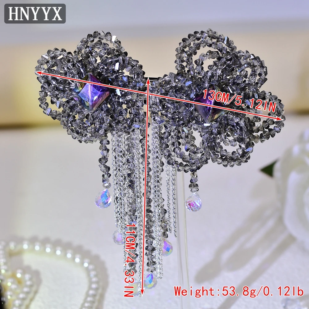 HNYYX Crystal Hair Clips Long Tassel Flower Hairpin Luxury Hair Piece Wedding Hair Accessories Party Tiara Vintage Headwear A68
