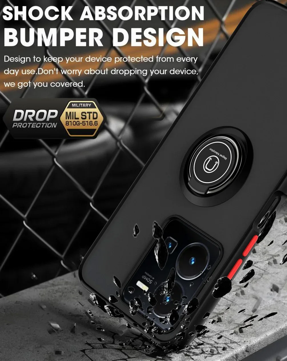 Shockproof Armor Matte Case with Magnetic Holder Ring Stand