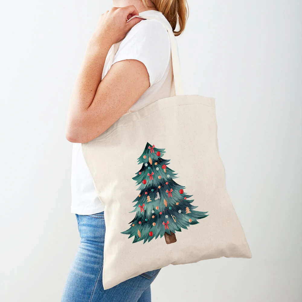 Winter Christmas Tree Santa Claus Gift Handbag Foldable Cloth