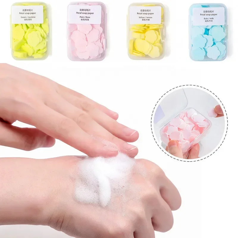 Small Soap Box Paper 100PCS Hand Washing Petal Portable Bath Travel Fragrance Foam Disinfection Soap Paper Easy To Carry