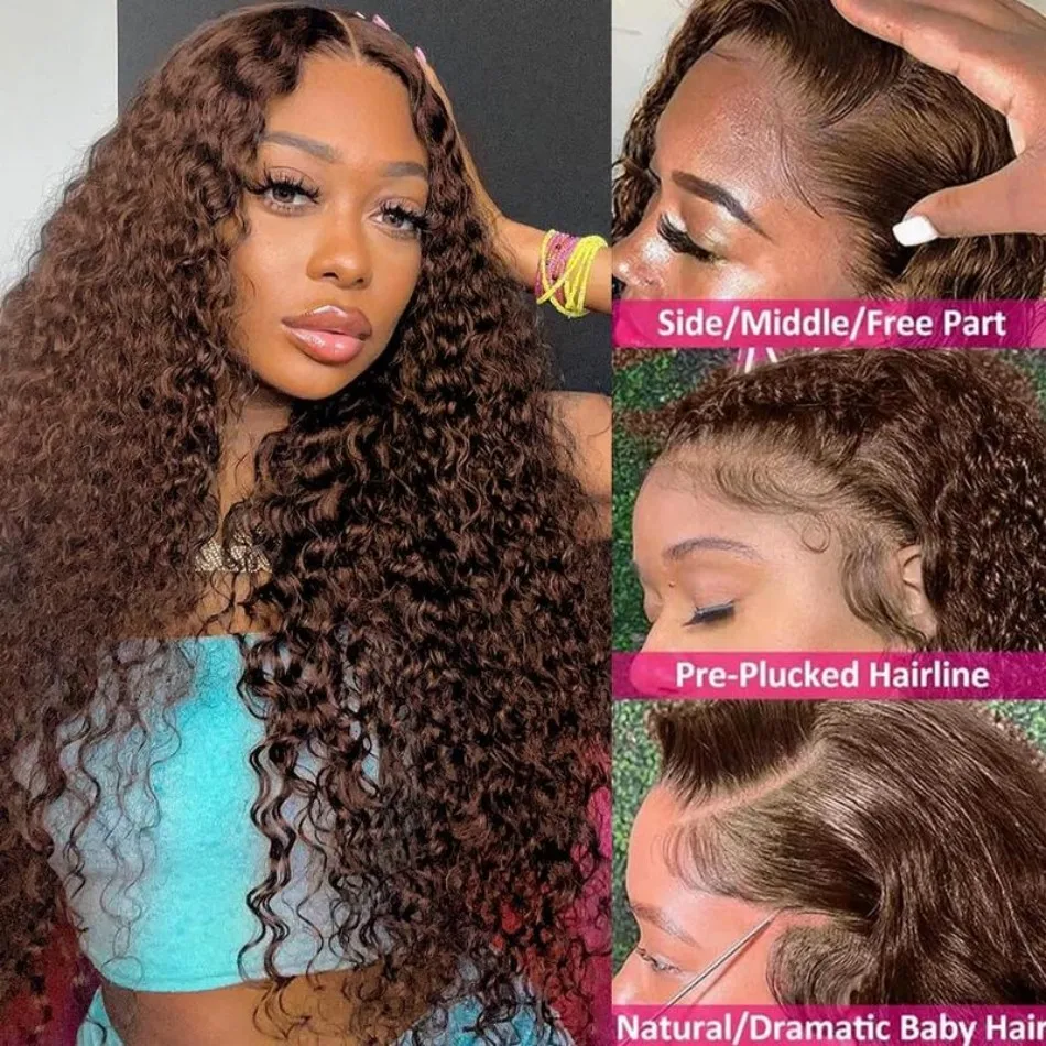 Chocolate Brown 13X6 Human Hair Wigs Hd Lace Frontal Wig Deep Wave Lace Front Wig Curly Colored PrePlucked Brazilian Wig 30 Inch