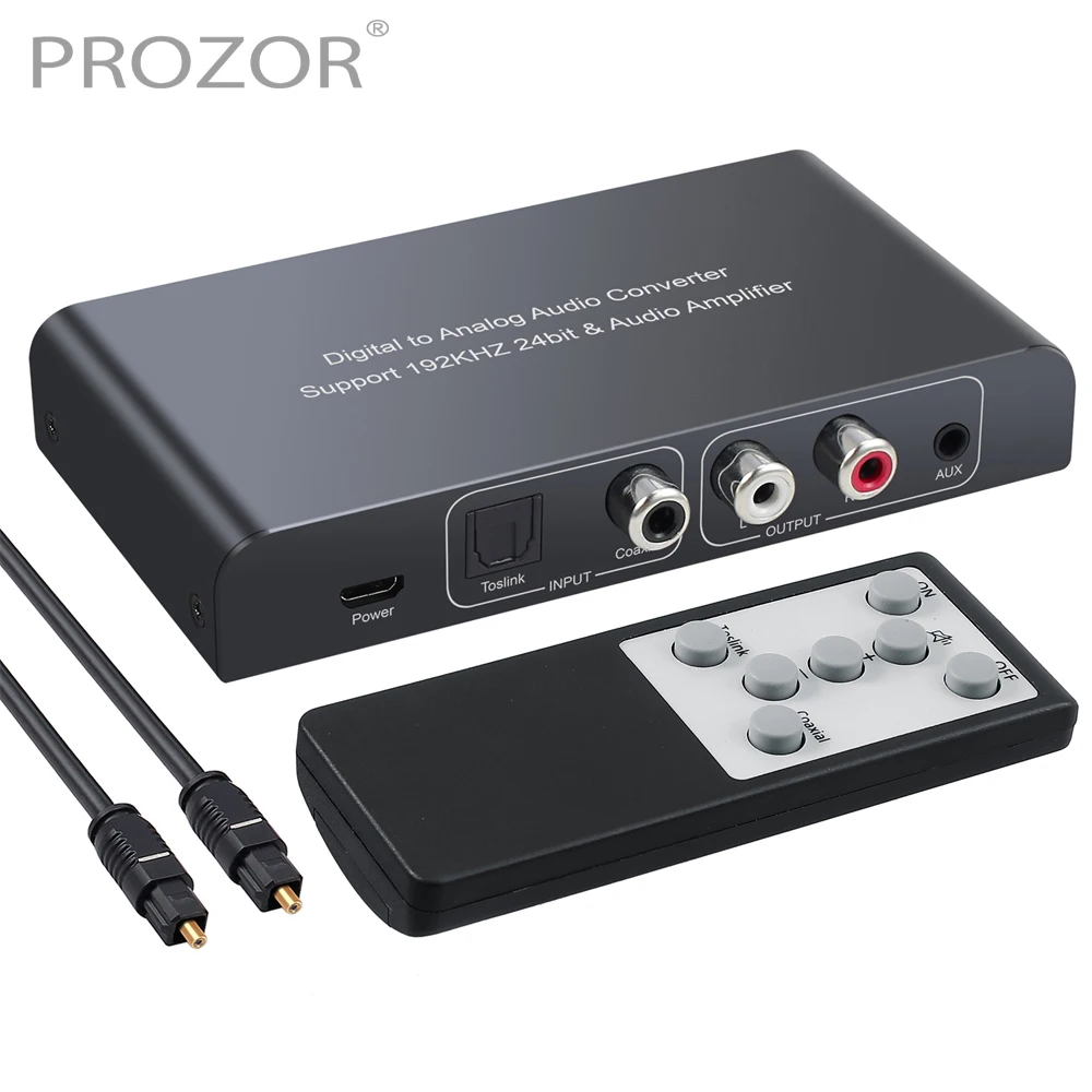 PROZOR Digital to Analog Audio Converter with IR Remote Control Volume 192kHz Coaxial Optical