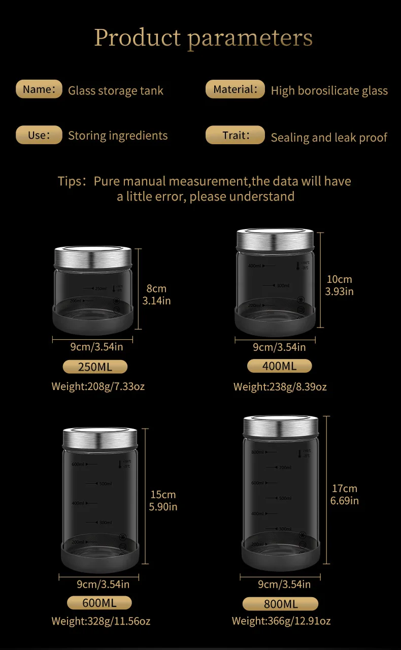 High Borosilicate Glass Storage Jar - Moisture-Proof Kitchen Sealed Container for Coffee Beans