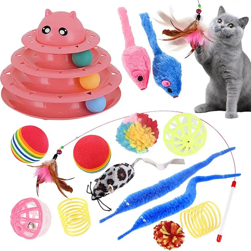 

Cat Toy Kit 15pcs Interactive Cat Toy Set With Cat Roller Toy Spring Toys Cat Teaser Toys Mice Toys Cat Wand Toy