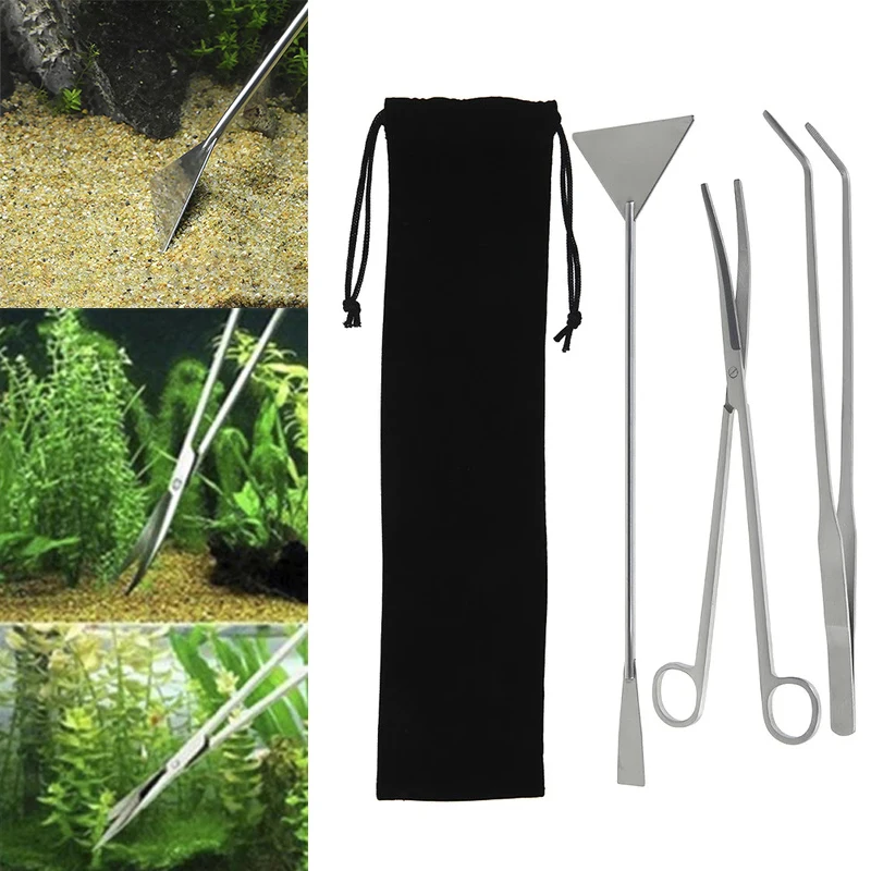 3pcs Aquarium Tank Cleaning Tools Stainless Steel Fish Scissor Tweezer with Bag Aquatic Plants Set for Maintenance | Дом и сад