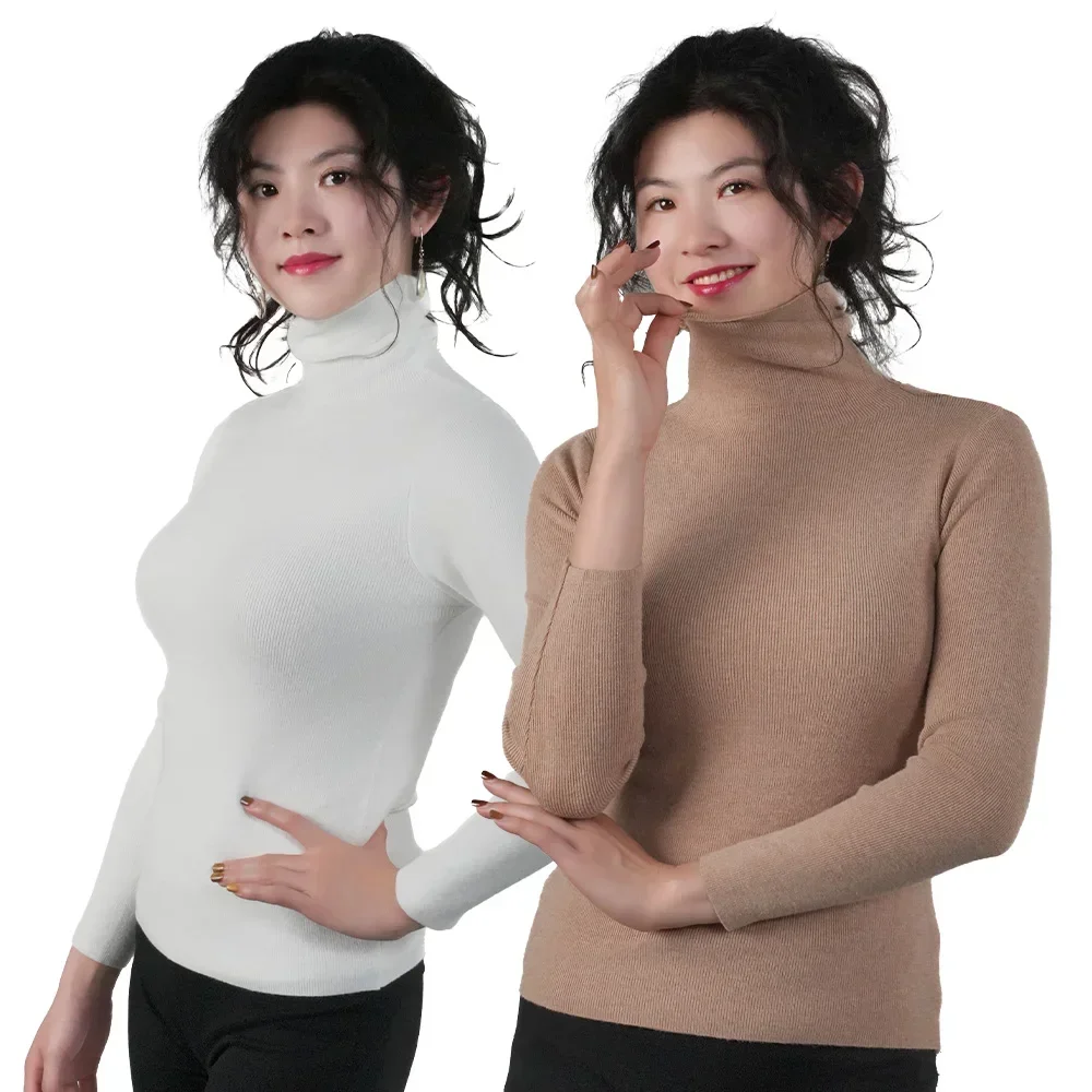 2025 Women Pullovers Turtleneck Sweater Solid Color Pile Neck Knitwear Autumn Winter Warm Jumper Tops Pull Femme Christmas Gift 6