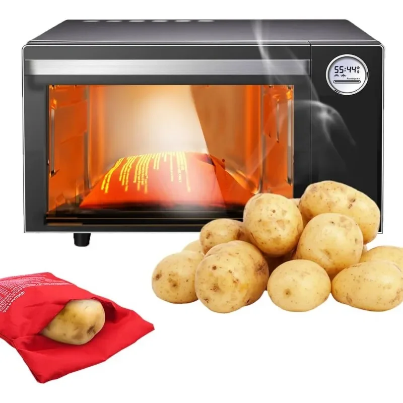 2 Pack Reusable Microwave Cooker Bags Baking Bags Potato Microwave Potato Large Capacity (Red) for Reheating
