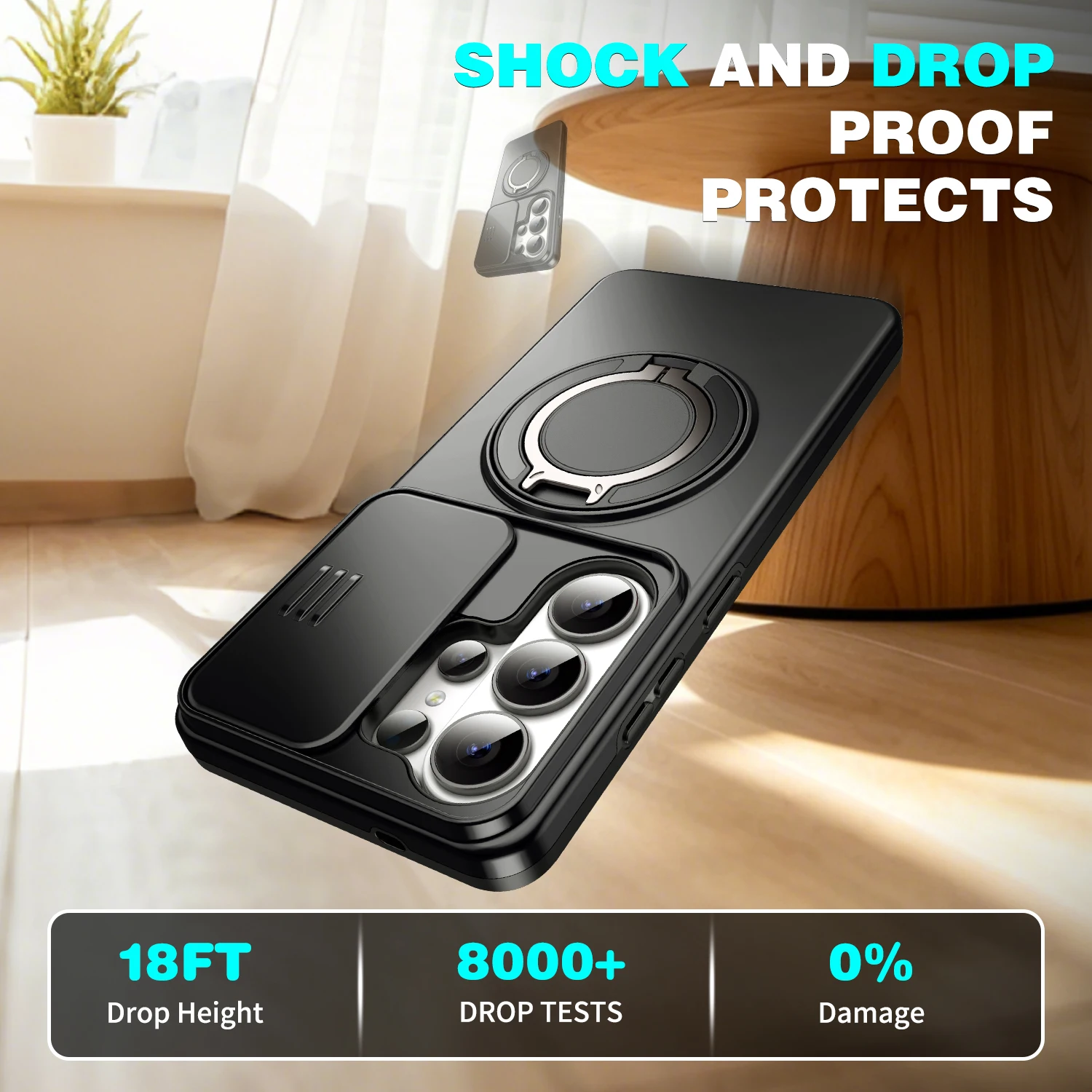 MagSafe-Compatible Armor Bracket Case with Sliding Camera Protection Cover
