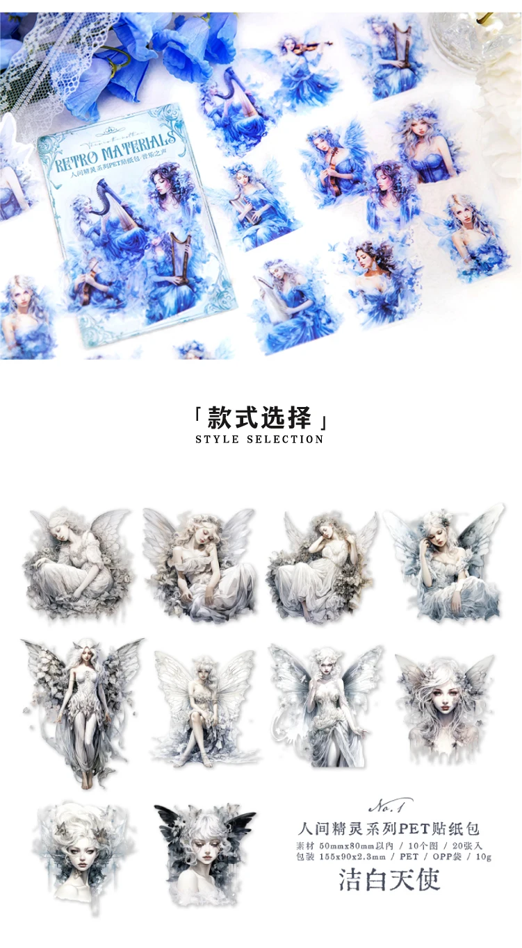 Yoofun 20 teile/los Blume Elf Aufkleber Kawaii Floral Geist Dekor PET Aufkleber Kreative DIY Journal Collage Scrapbooking diy Etiketten – Detail 8