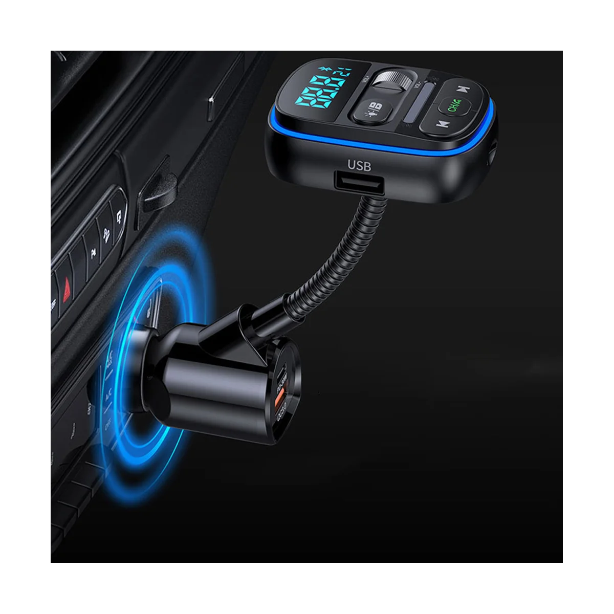 

Bluetooth FM Transmitter for Car, Stronger HiFi Bass Microphone, PD 30W+QC 3.0 Adapter with 7 Colors
