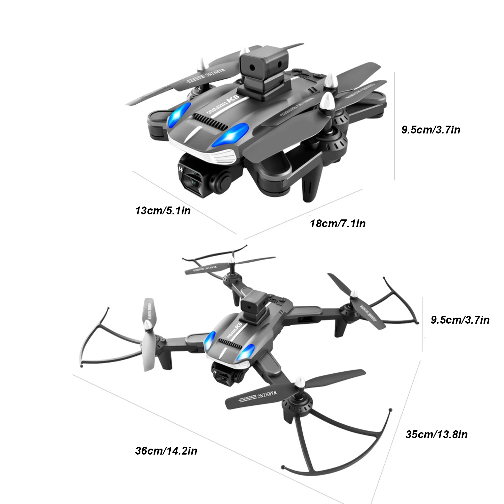 Foldable Drone 4K HD Dual Camera 50x Zoom WiFi Intelligent Obstacle Avoidance RC Quadcopter with LED Light for Adults Kids