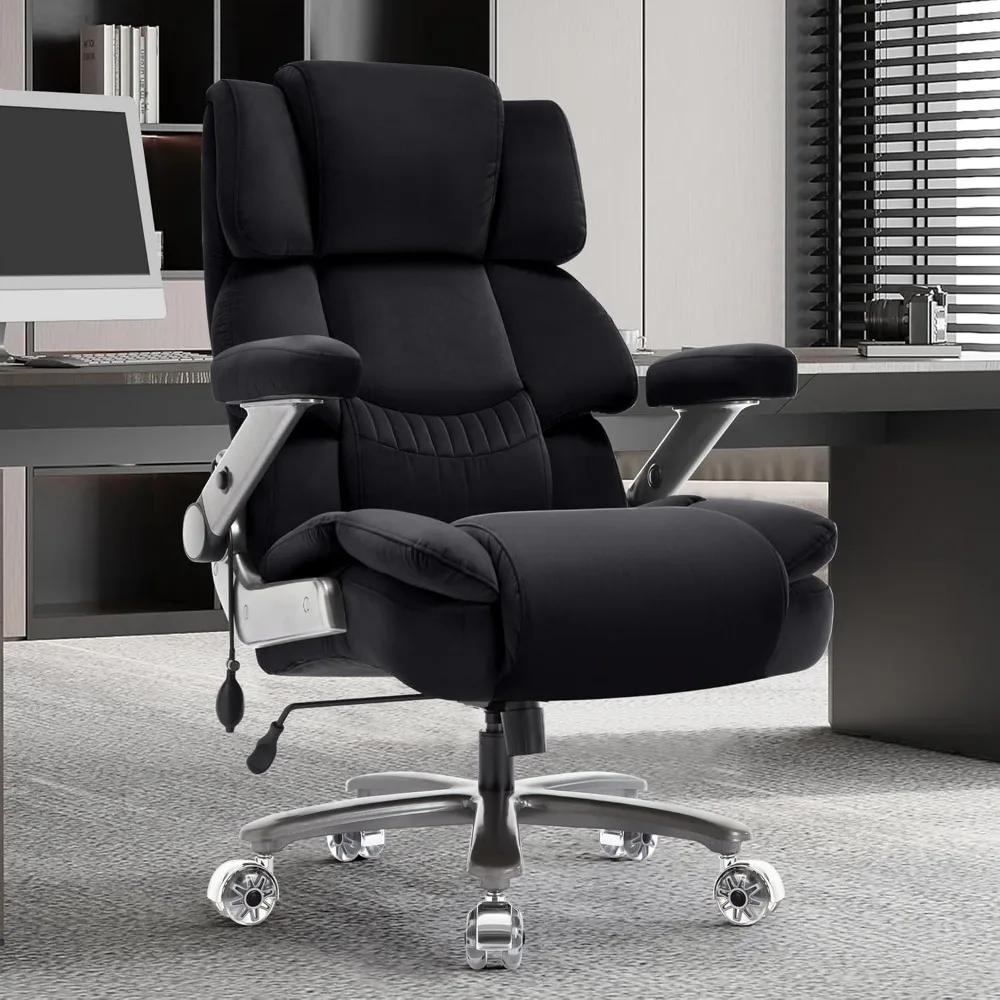 Big and Tall Office Chair 500lbs- Fabric High Back Executive Computer Chair with Adjustable Lumbar Support 3D Flip Arms Plus 2