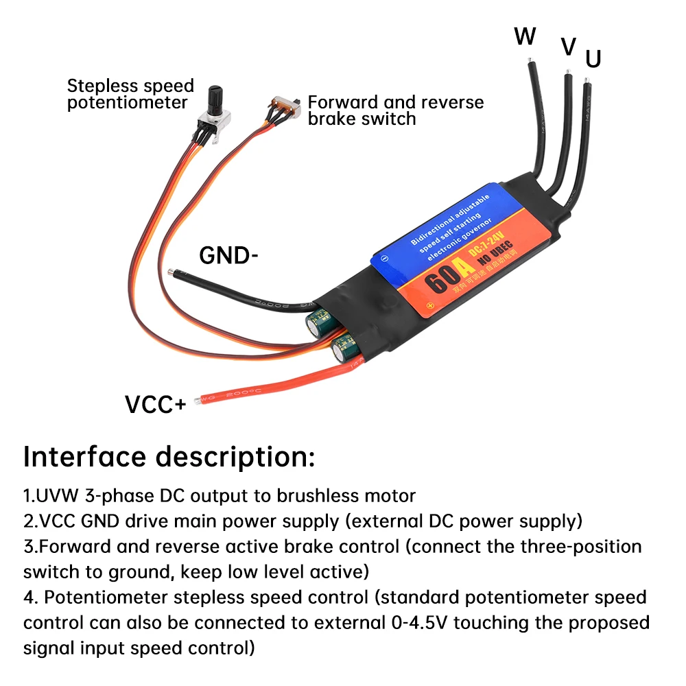 ESC 30A 60A Brushless Bidirectionnel Régulateur Vitesse Moteur
