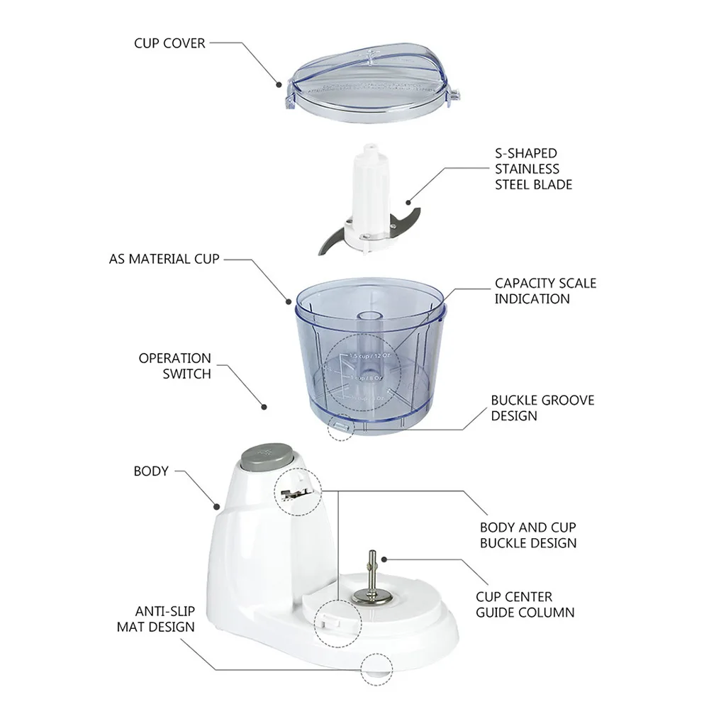 Electric meat grinder for household small supplementary food cooking, stirring, minced meat and garlic