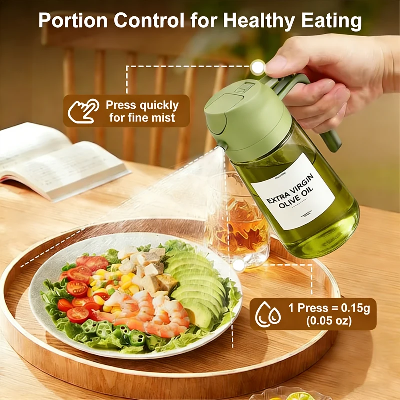 2-in-1 16oz 470ml Brown Glass Oil Sprayer Leakproof Eco-Friendly Olive Oil Dispenser Perfect for Cooking BBQ Grill Air Fryer 3