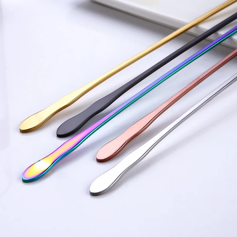 100pcs Stainless Steel Long Handle Ice Spoon Mixing Spoon Gourd Handle Tableware Creative Coffee