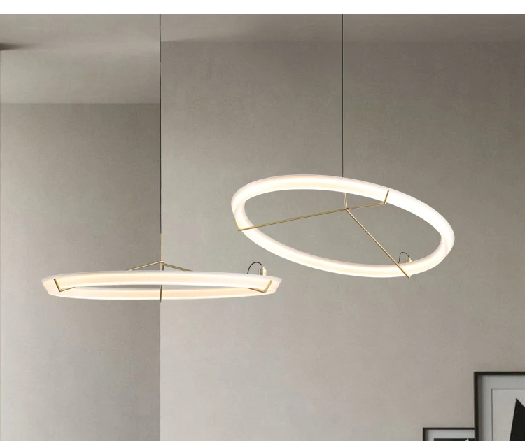 Nordic Designer Italienischen Kronleuchter Kreative LED Runde Acryl Anhänger Lampe Esszimmer Schlafzimmer Weiß Einfache Ringe Anhänger Licht – Detail 7