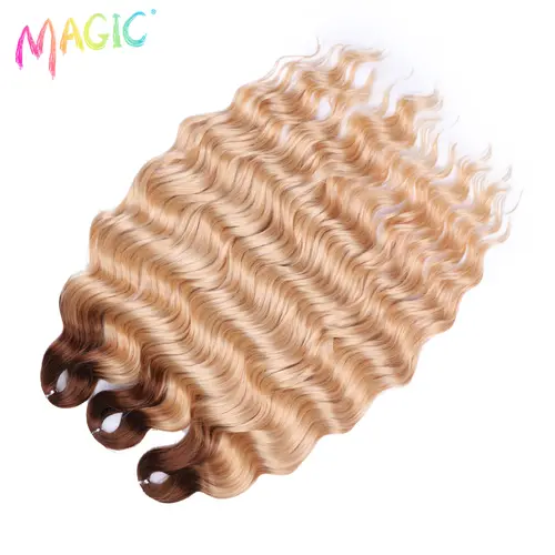 Anna Synthetic Hair 24 Inch Water Wave Braiding Hair Extensions Ombre Blonde Deep Wave Afro Curl Twist Crochet Hair for Women - Image 90