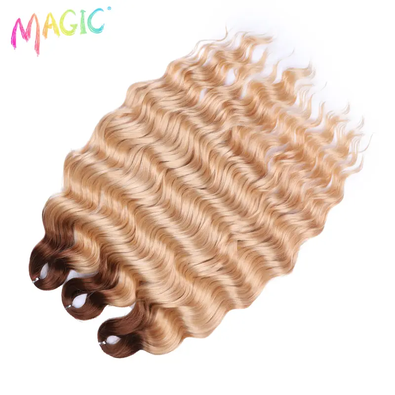 Anna Synthetic Hair 24 Inch Water Wave Braiding Hair Extensions Ombre Blonde Deep Wave Afro Curl Twist Crochet Hair for Women - Image 90