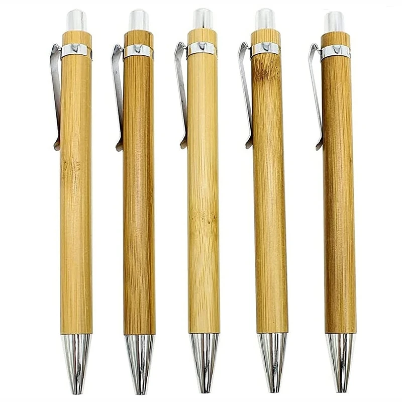 대나무 개폐식 볼펜, 블랙 잉크, 사무용품, 목재 볼펜, 1 mm