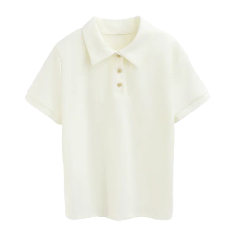 Apricot lapel T-shirt women's summer solid color simple versatile polo shirt