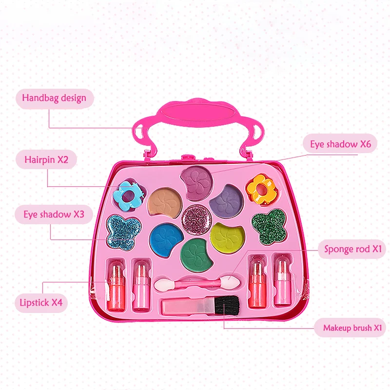 Cosmetics Set 17PCS Makeup Set Portable Box Washable Cosmetic Suitcase Kit DIY Role Play Fashion Beauty Toy Birthday Gift