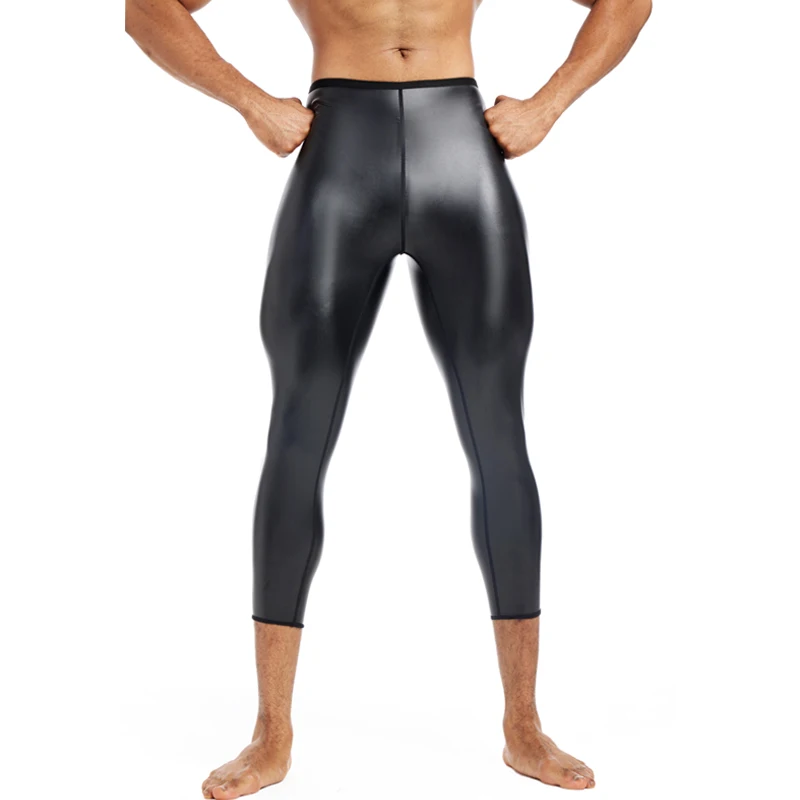 Men Body Shaper Leather Stretchy Casual Biker Club Party Pants Waist Trainer High Waist Shaper Control Compression Fitness Pants
