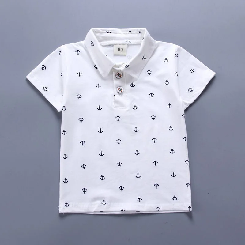 Toddler Baby Boys 2Pcs Summer Outfit Anchor Print Short Sleeve Polo Shirt Elastic Waist Khaki Casual Shorts Clothes Set 3