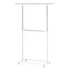 2 Tier Adjustable Chrome Rolling Garment Rack with Silver Metal and White Rod US 1