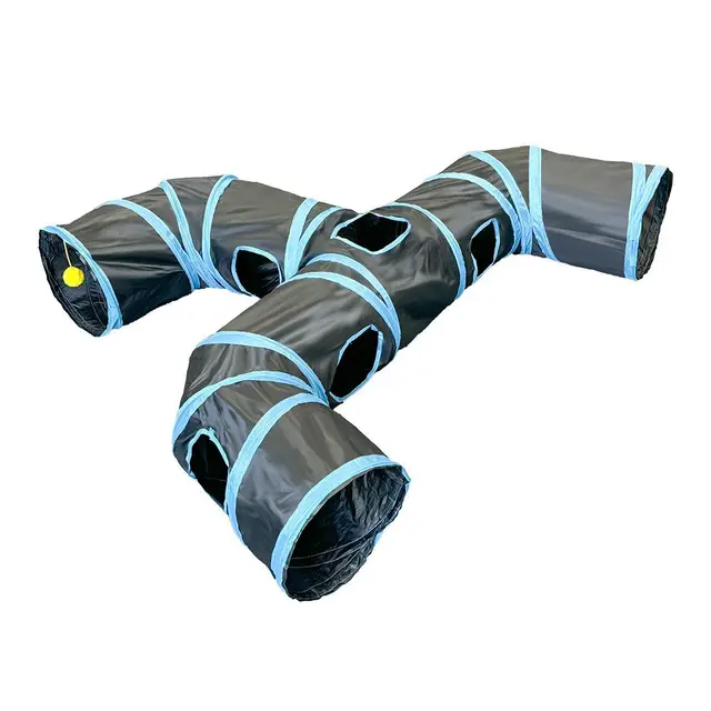 Blue Three Ways Pet Play Tunnel Cubes Foldable Drill Barrel Bending Cat Kitty Indoor Tent Kitty Training Interactive Fun Toy 3