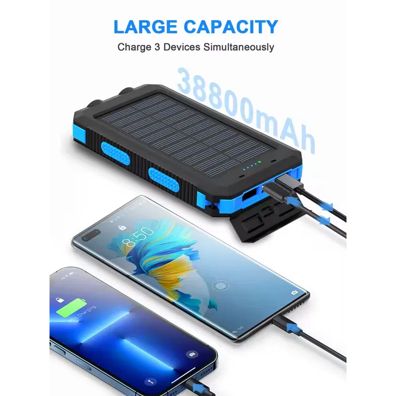 Banca di energia solare esterna impermeabile 38800mAh Dual USB Viaggio esterno Caricatore solare per telefono cellulare Powerbank solari per il campeggio - Image 2