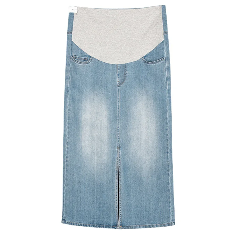 New Maternity Women's Denim Midi Skirts Premama Korean Style High Waist Front Slit Long Skirts Pregnant Women Casual Loose Skirt