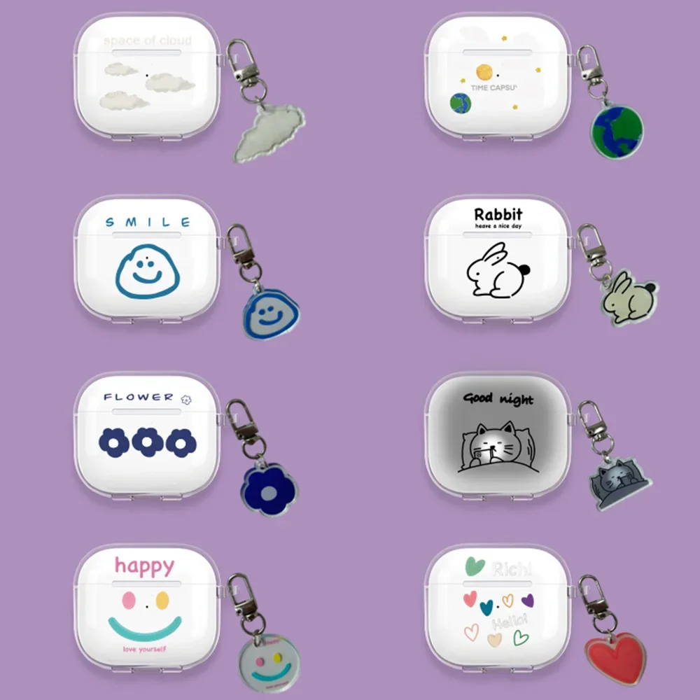 Cute Heart Cloud Flower Smile Case Portachiavi Con Ciondolo Per Lenovo Lp40 Pro 6 Ht38 Custodia Trasparente Custodia Protettiva Morbida Per Auricolari