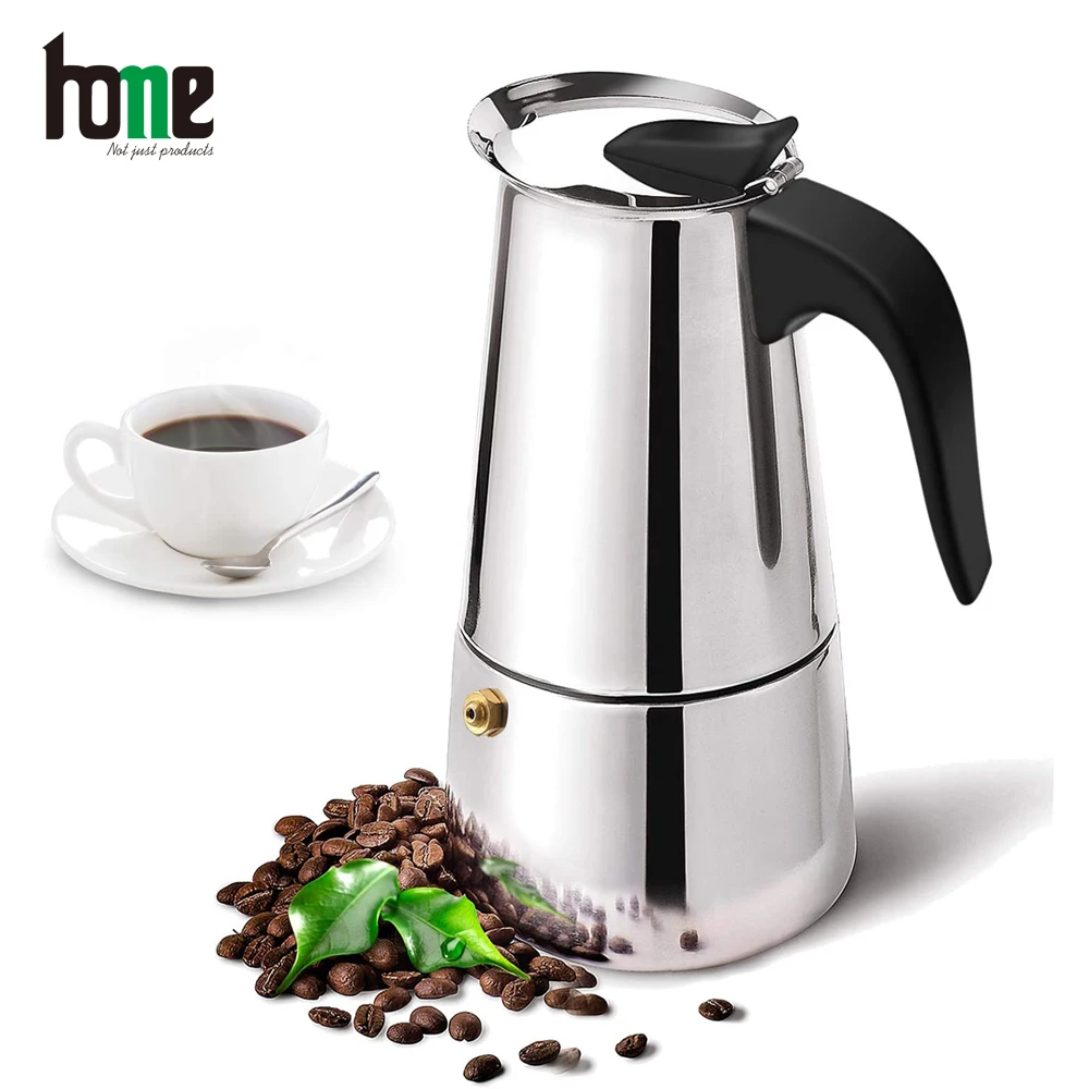 Italian Espresso Coffee Maker Stovetop Moka Pot Stainless Steel with Coffee Percolator Design Camping Home Coffeeware
