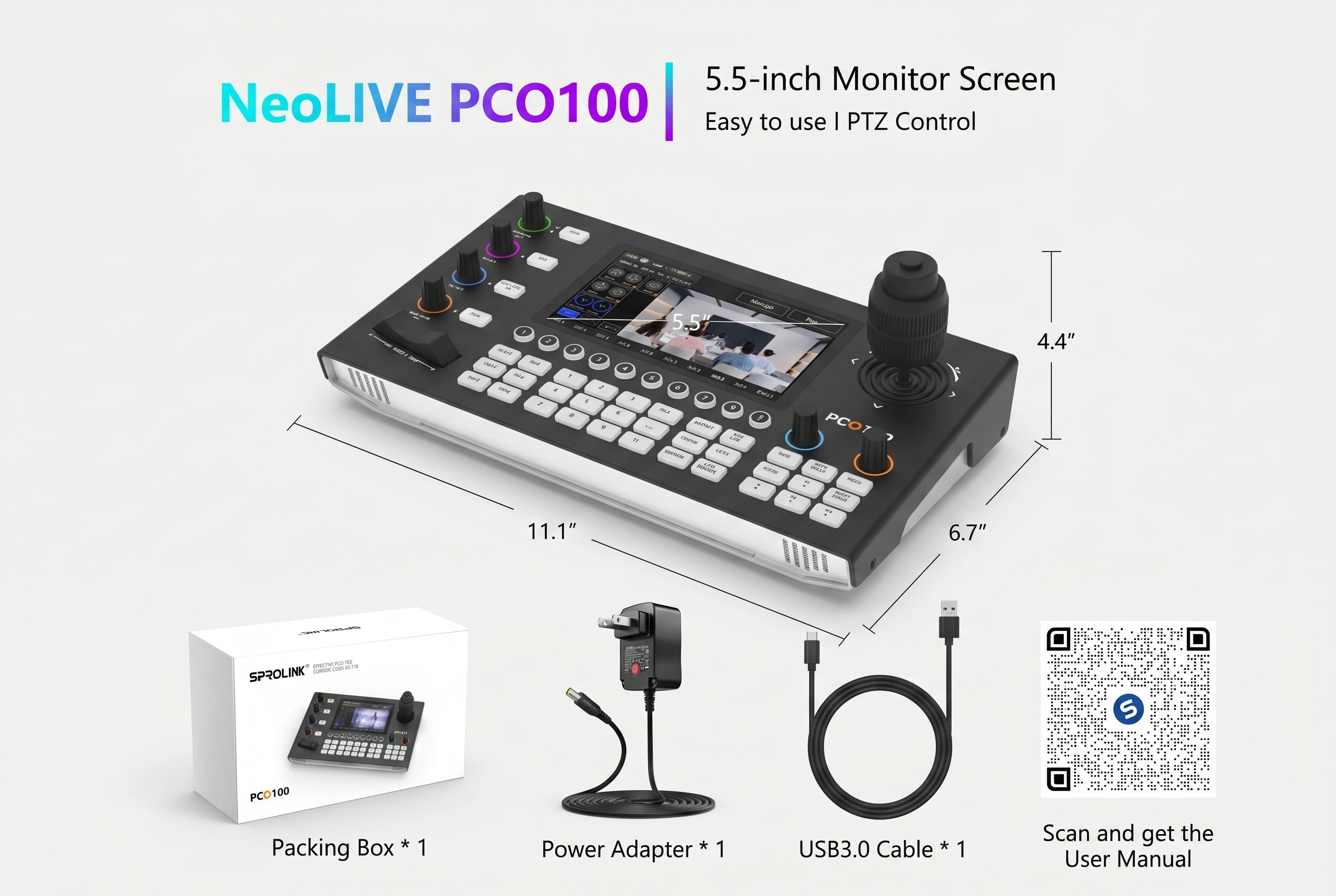 PoE NDI 4D 조이스틱을 갖춘 SPROLINK PTZ 카메라 컨트롤러, 교회 교육용 최대 255대의 카메라 제어 지원 라이브 스트리밍