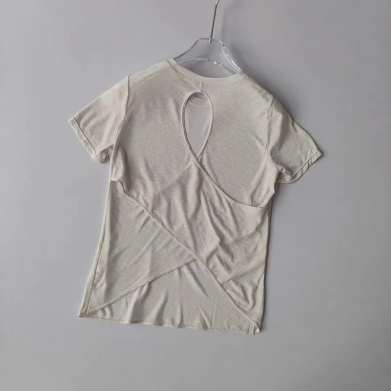 Women's Tight Sports T-shirt Quick Dry Short Sleeve Yoga T-shirt Pilates Fitting Fitness Back Hollow Out Running T-shirt 11 S2ddf3cc1a53e4341895a5cf88d3c82fdT