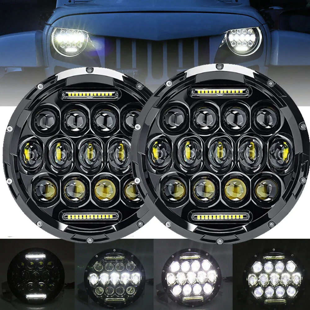 

2pc 75W 7 Inch LED Headlight H4 DRL For Niva Lada 4x4 Offroad Jeep Wrangler JK UAZ Hunter Hummer Beetle Classic Car Accessories