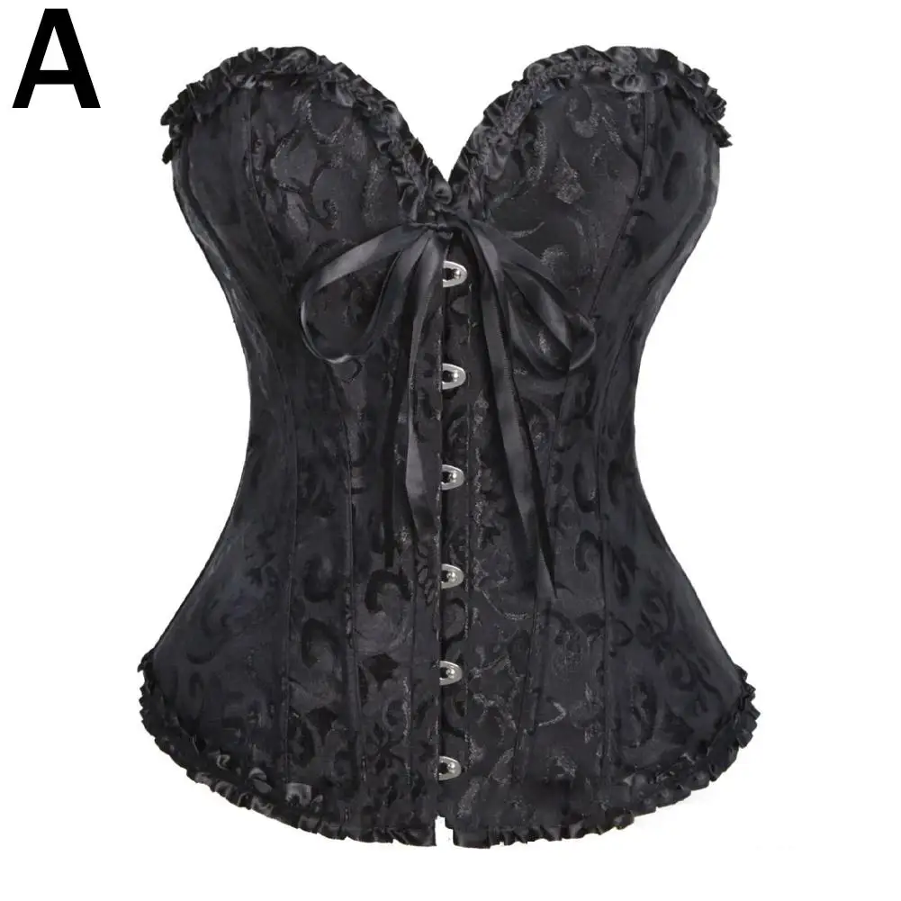 Description Picture 6 of itemWomen Vintage Victorian Corset Bustier Top Lace-up Boned Jacquard Shapewear Weding Lingerie Strapless Sweetheart Corselet