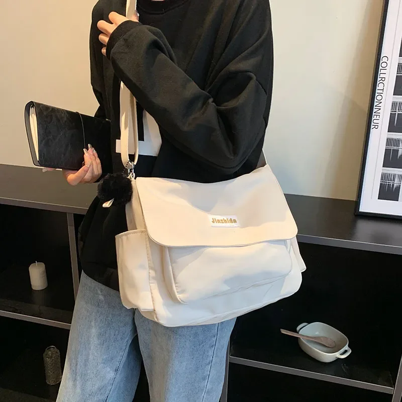 SimpleSchoolStudentShoulderBagNylonHandbagsSolidColorLeisureLargeCapacityMessenger