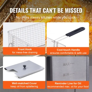 VEVOR  Electric Deep Fryer w/Dual Removable Tanks 12L 5000W Commercial Countertop  Fryer for Chicken French Fries Frying Chips 6