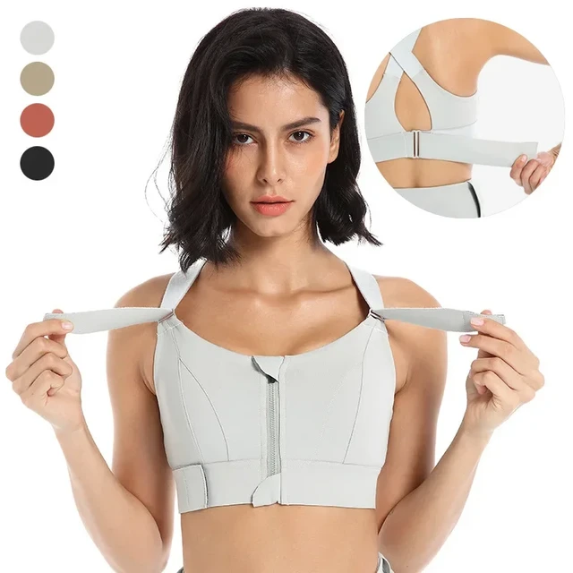 Mulheres Sports Bras Colheita Top Yoga Vest Zíper Frontal Plus Size Alça  Ajustável à Prova de Choque Ginásio Fitness Athletic Brassiere - AliExpress