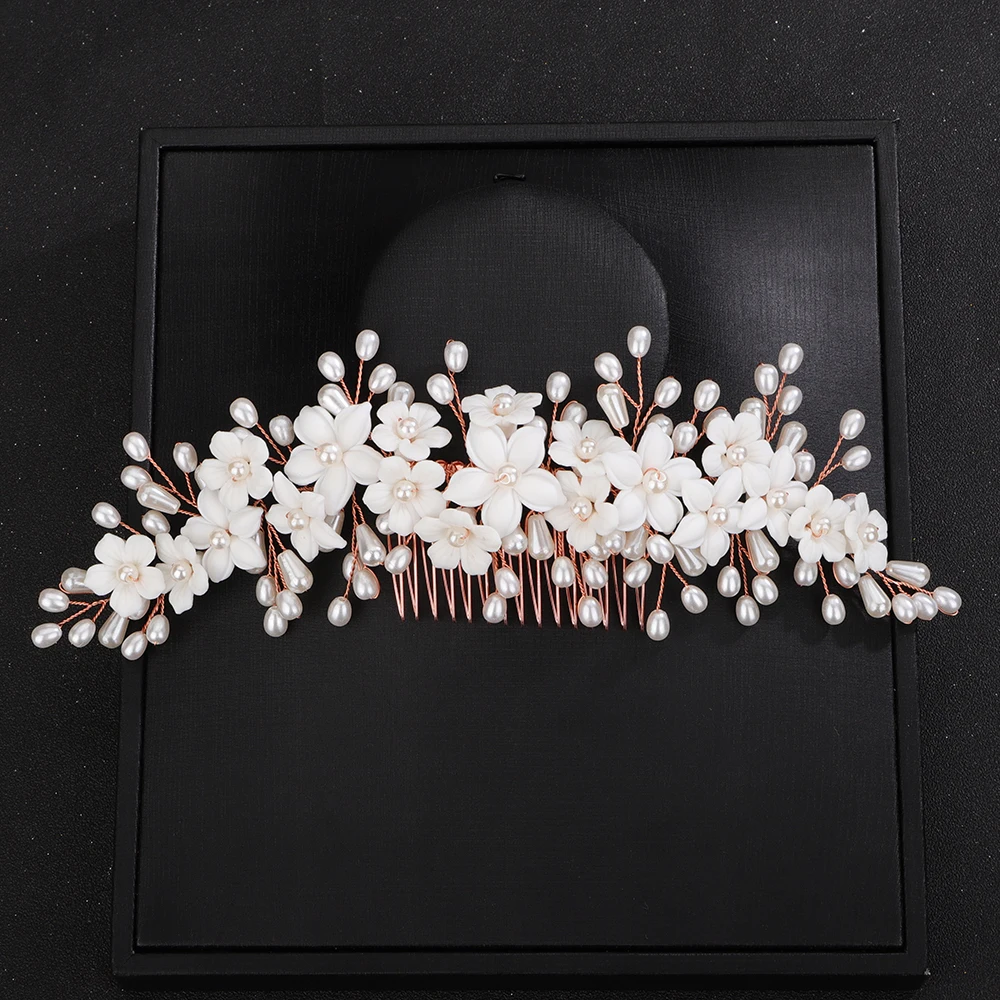 Hair Accessories Bridal Hair Accessories Trendy Birde Hair Accessories Wedding Head Jewelry White Ceramic Flower Gril Headdresses For Women Bridal Hair Comb Headpieces