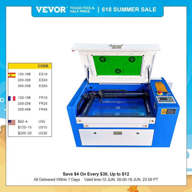 

VEVOR Vest Price Ruida Controller 50W CO2 Laser Engraving Cutter Machine 300x500MM Plastic Wood Plywood Acrylic EU Fast Shipping