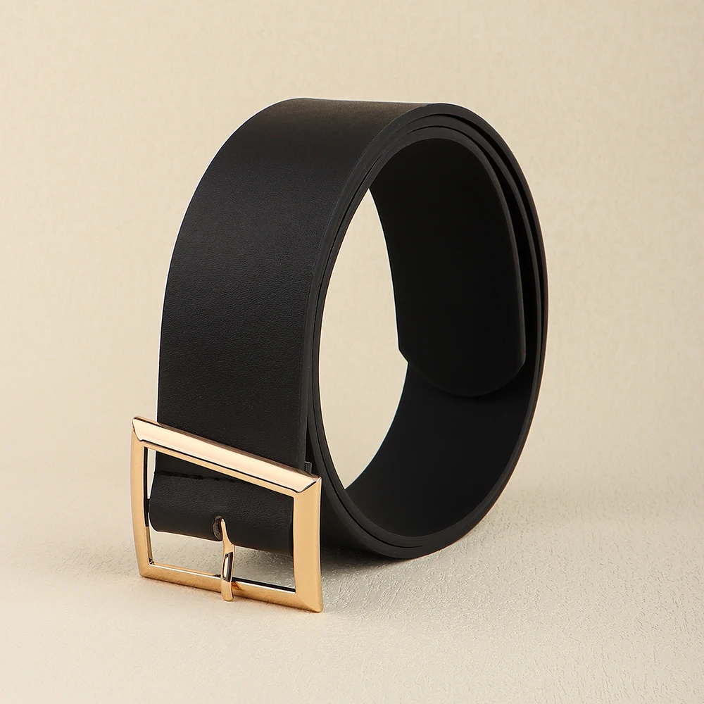 Women's Ultra-Wide Fashion Waist Belt with Rectangular Metal Accents