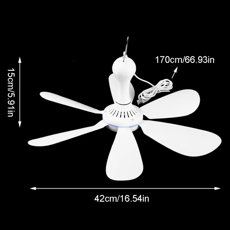 Hanging Fan  6 Leaves Ceiling Fan for Outdoor Activities USB Powered Fan Picnic Camping Bbq Supplies