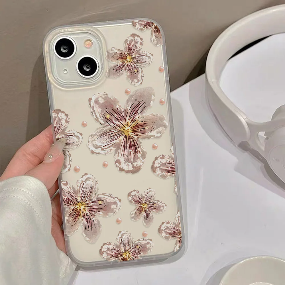 รูปสินค้า เคสซิลิโคนกันกระแทก ลายดอกไม้ ใส สำหรับ iPhone ทุกรุ่น